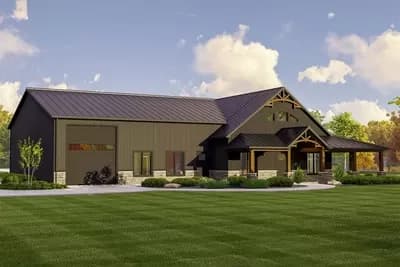 3-Bed Barndominium with Wraparound Porch and 41' by 53' Shop