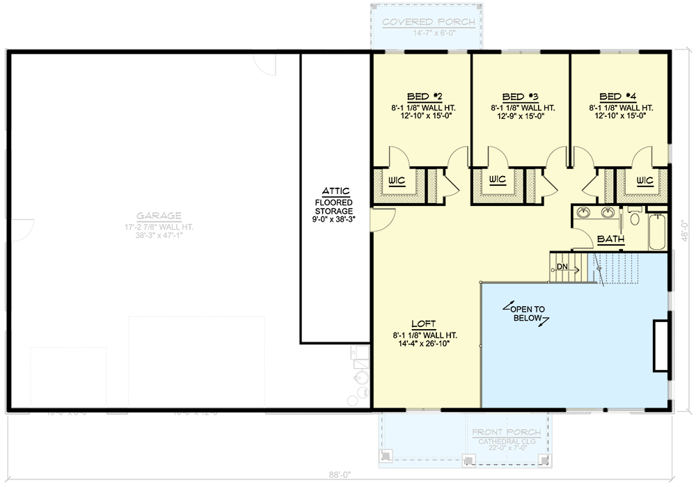 Plan 135192GRA: Barndominium with Front-Entry Garage and 2-Story Great Room - Floor Plan - 2nd Floor - Barndominium, Country, Rustic, Southern, Vacation
