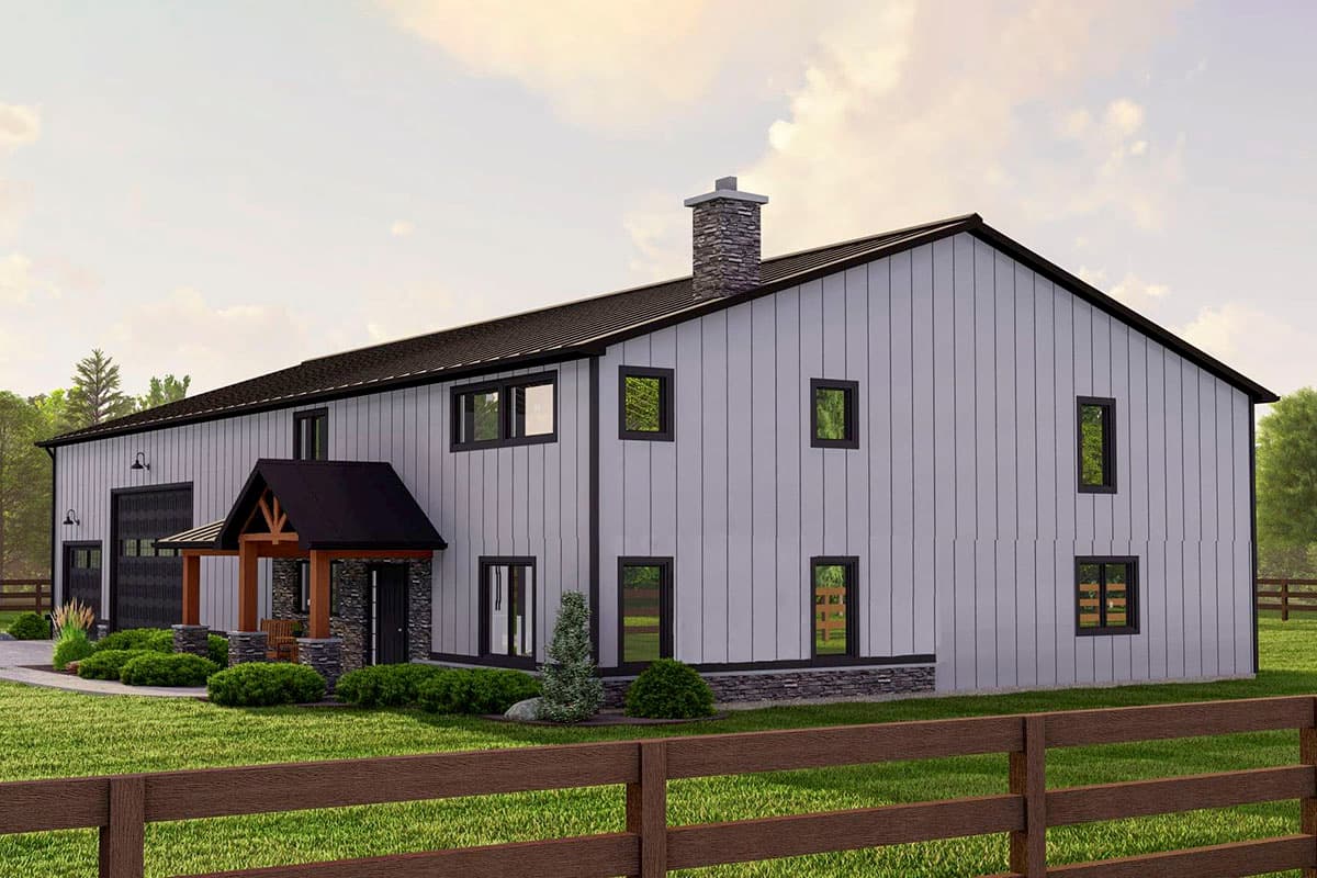 Plan 135192GRA: Barndominium with Front-Entry Garage and 2-Story Great Room - Image #5 - Barndominium, Country, Rustic, Southern, Vacation