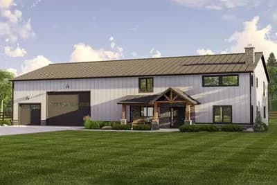 Barndominium with Front-Entry Garage and 2-Story Great Room