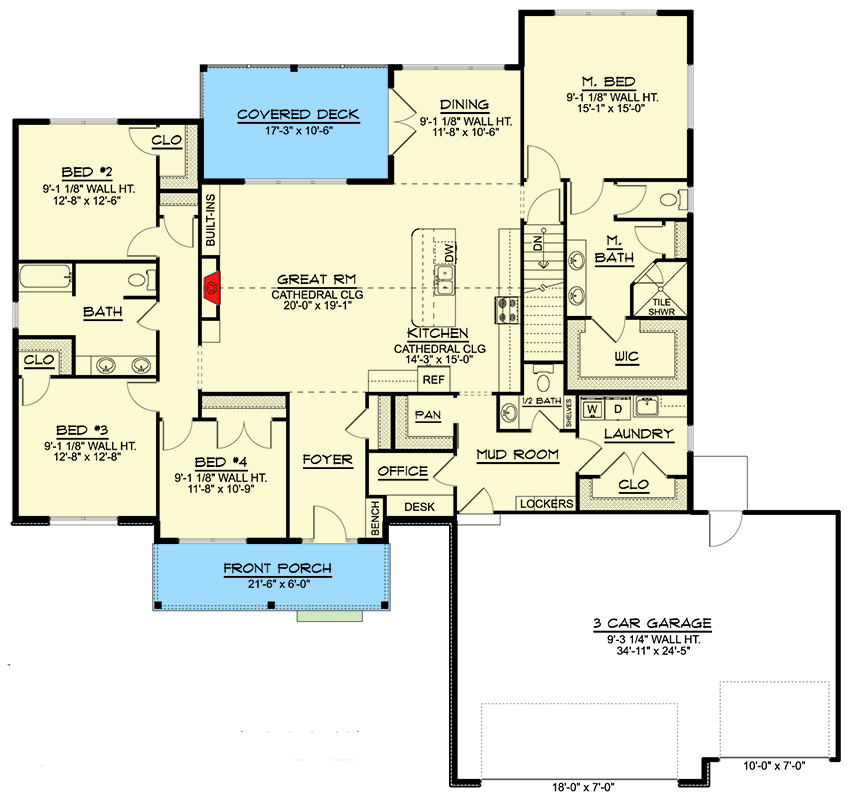 Plan 135193GRA: One-Level Country Craftsman Home Plan with Split-Bed Layout - Floor Plan - Main Level - Country, Craftsman, Farmhouse, New American