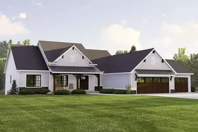 One-Level Country Craftsman Home Plan with Split-Bed Layout