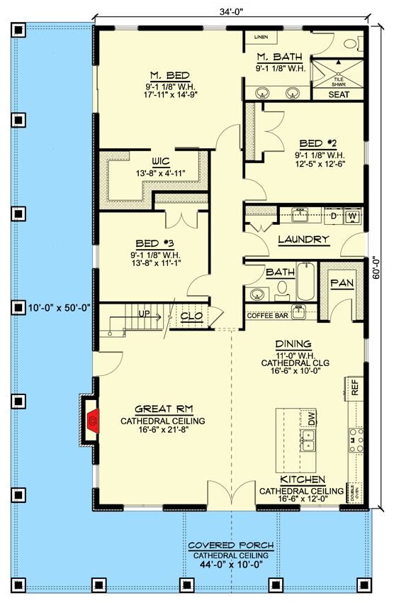 Plan 135195GRA: 2700 Square Foot Rustic 3-Bed House Plan with L-Shaped Porch and a Loft - Floor Plan - Main Level - Country, Farmhouse, New American, Rustic