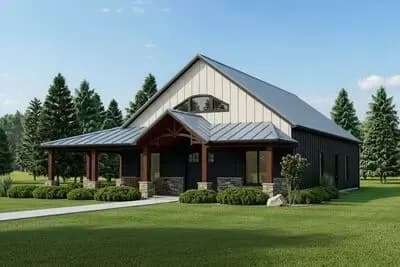 2700 Square Foot Rustic 3-Bed House Plan with L-Shaped Porch and a Loft
