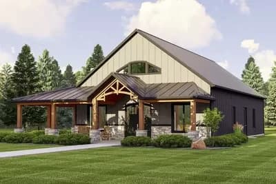 2700 Square Foot Rustic 3-Bed House Plan with L-Shaped Porch and a Loft