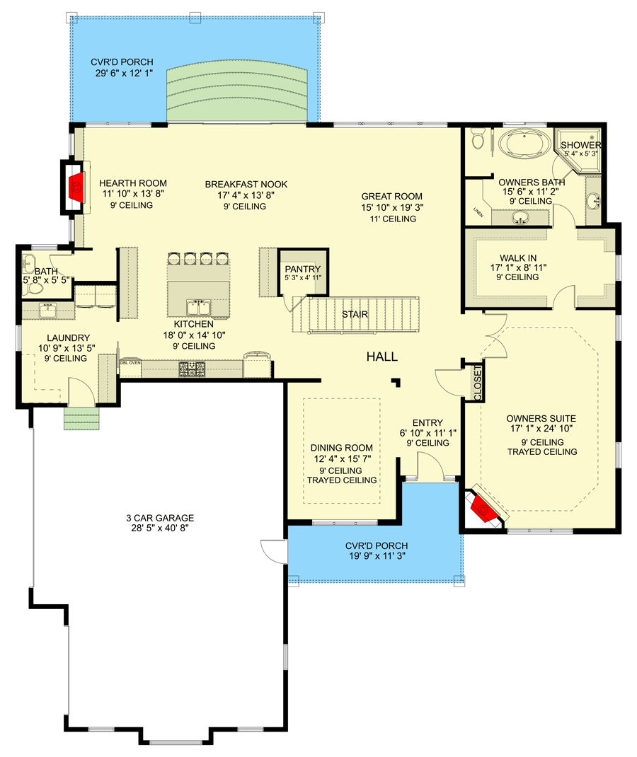 Plan 61395UT: Exclusive Transitional Two-story Home Plan with Main-level Owner's Suite - Floor Plan - Main Level - Craftsman, Mountain, Northwest