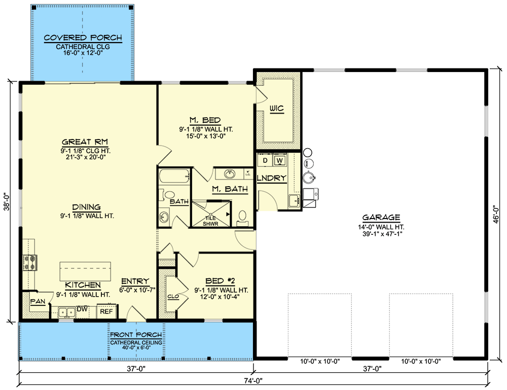 Plan 135198GRA: Modern 2-Bed Barndominium House Plan with Large Shop Garage - Floor Plan - Main Level - Barndominium, Country, Modern Farmhouse, Ranch, Southern
