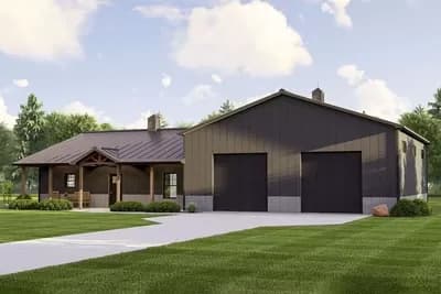 Modern 2-Bed Barndominium House Plan with Large Shop Garage