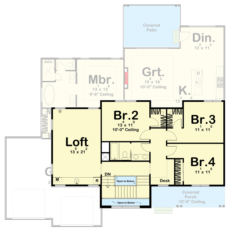 Plan 623156DJ: 2900 Square Foot Transitional Home Plan with 4 Beds and a 2-Car Garage - Floor Plan - 2nd Floor - Contemporary, Craftsman, Modern Farmhouse, New American, Northwest, Transitional
