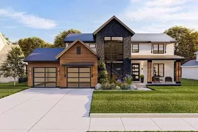 2900 Square Foot Transitional Home Plan with 4 Beds and a 2-Car Garage