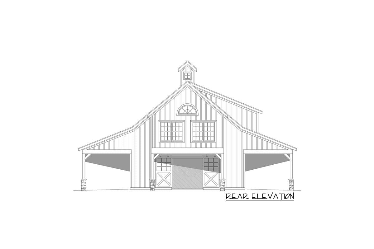 Plan 680036VR: Rustic 4-Stall Barn with 3-Bed Home Above - 1816 Sq Ft - Image #4 - Country, Rustic