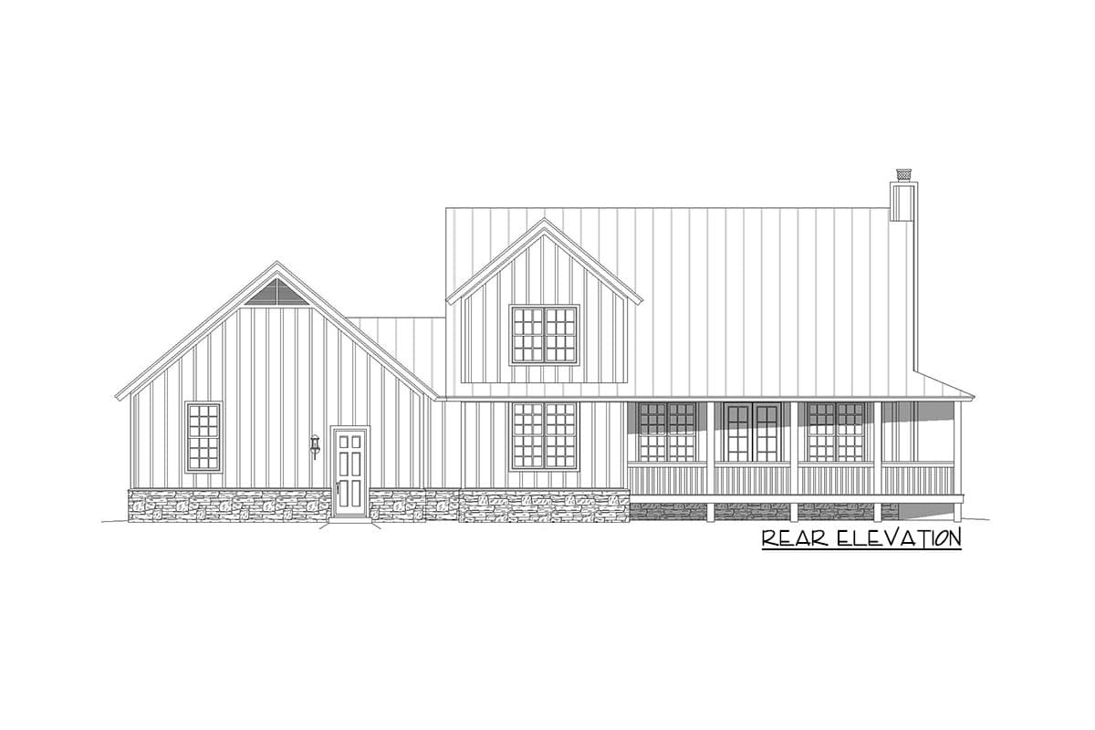 Plan 680037VR: 3-Bed Modern Farmhouse Plan Under 1900 Square Feet with Wraparound Porch - Image #4 - Country, Farmhouse, Modern Farmhouse, New American, Rustic