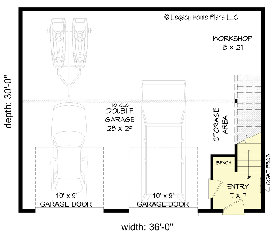 Plan 680039VR: Contemporary Garage Under 1000 Square Feet with 2-Bed Apartment Above - Floor Plan - Main Level - Contemporary, Modern