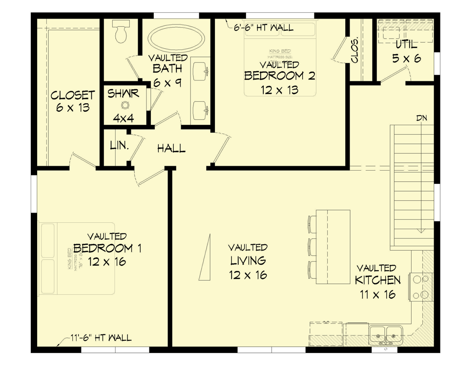 Plan 680039VR: Contemporary Garage Under 1000 Square Feet with 2-Bed Apartment Above - Floor Plan - 2nd Floor - Contemporary, Modern