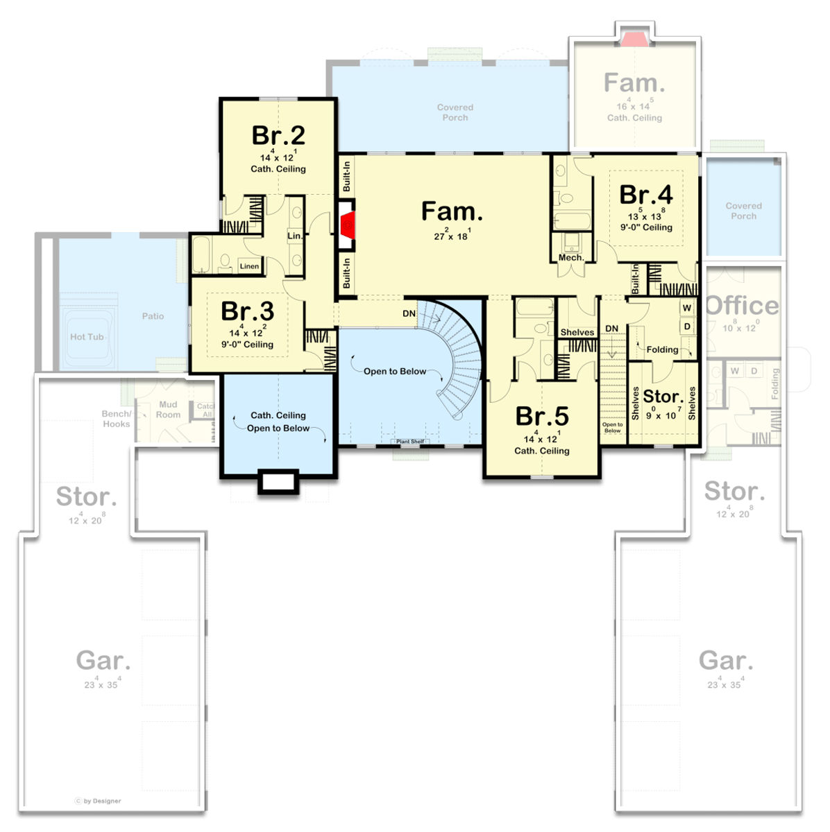 Plan 623157DJ: 5-Bed Transitional Home Plan Under 5500 Square Feet with Courtyard Parking for 6 Cars - Floor Plan - 2nd Floor - Contemporary, Country, European, Southern, Transitional