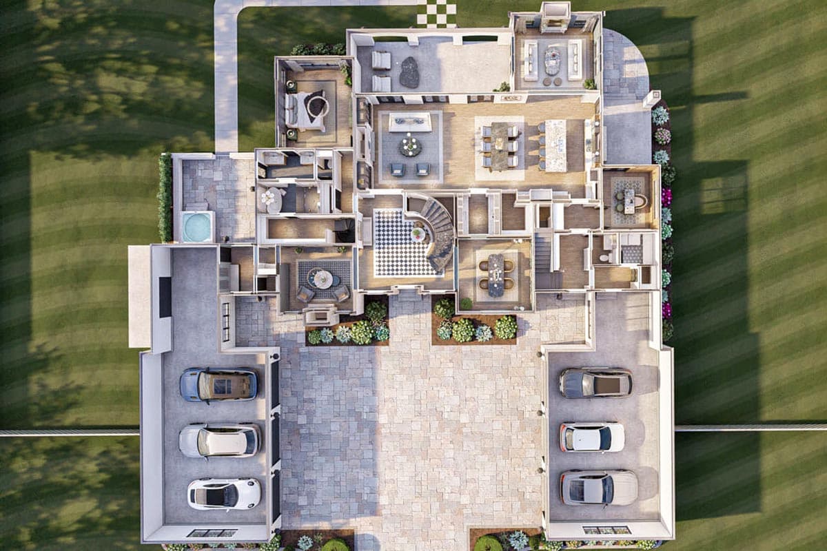 Plan 623157DJ: 5-Bed Transitional Home Plan Under 5500 Square Feet with Courtyard Parking for 6 Cars - Image #32 - Contemporary, Country, European, Southern, Transitional