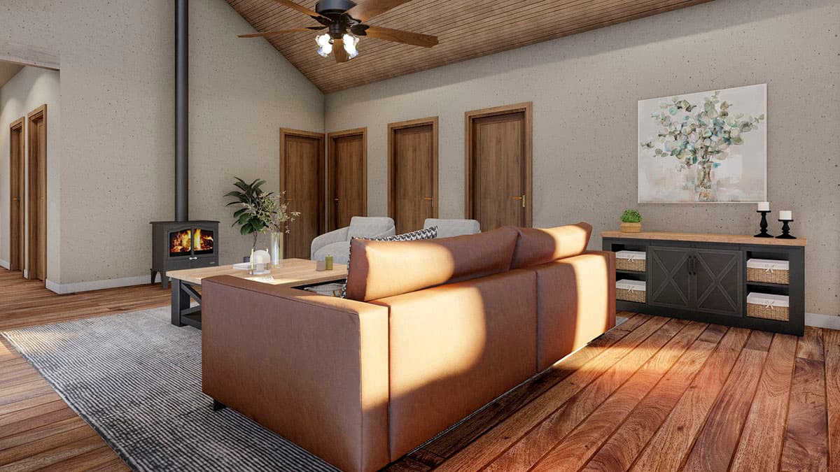 Plan 70826MK: Rustic 2-Bed Cottage House Plan Under 1100 Square Feet with Vaulted Great Room - Image #7 - Cottage, Country, Mountain, Rustic, Vacation