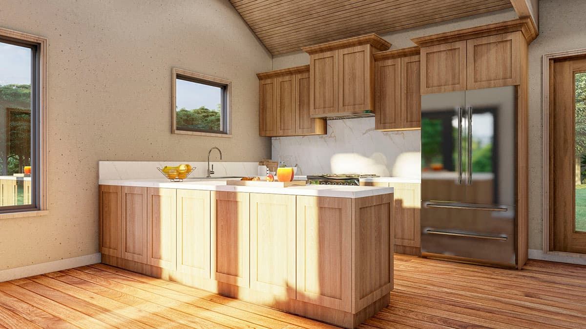 Plan 70826MK: Rustic 2-Bed Cottage House Plan Under 1100 Square Feet with Vaulted Great Room - Image #4 - Cottage, Country, Mountain, Rustic, Vacation