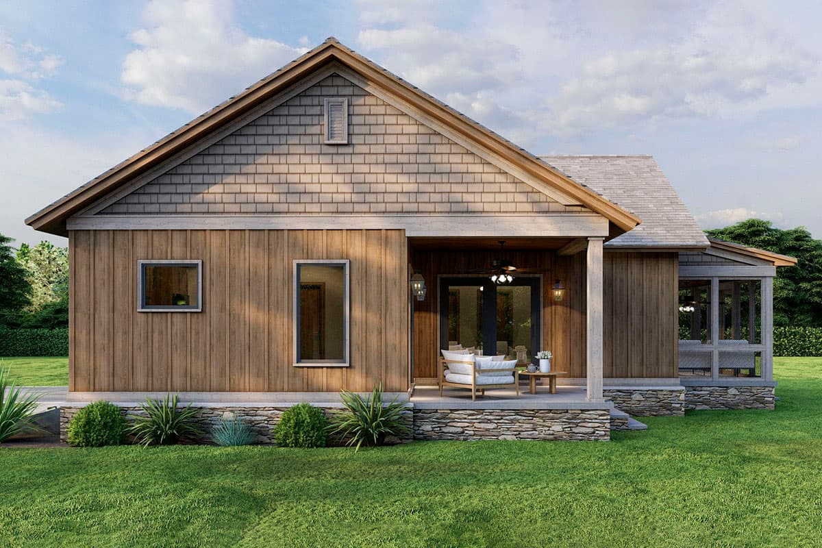 Plan 70826MK: Rustic 2-Bed Cottage House Plan Under 1100 Square Feet with Vaulted Great Room - Image #8 - Cottage, Country, Mountain, Rustic, Vacation