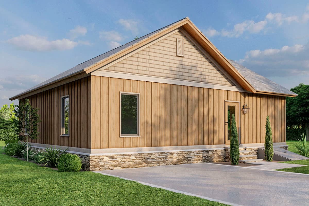 Plan 70826MK: Rustic 2-Bed Cottage House Plan Under 1100 Square Feet with Vaulted Great Room - Image #9 - Cottage, Country, Mountain, Rustic, Vacation