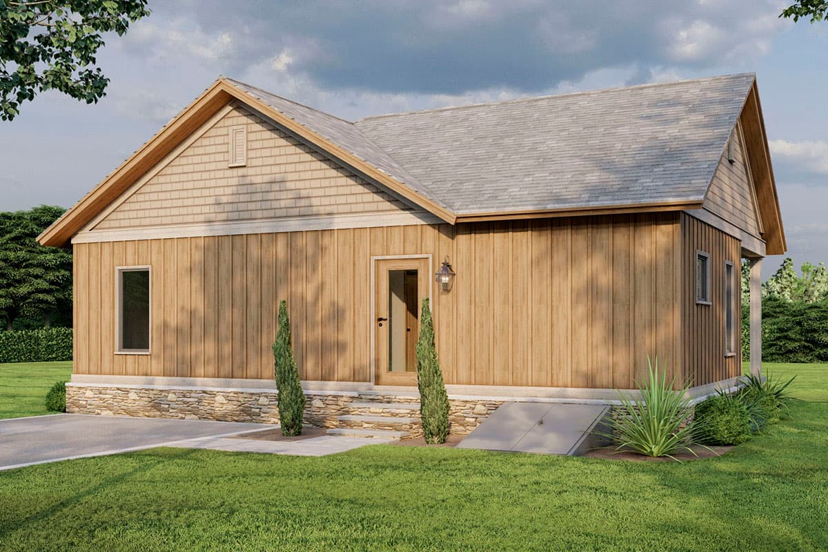 Plan 70826MK: Rustic 2-Bed Cottage House Plan Under 1100 Square Feet with Vaulted Great Room - Image #11 - Cottage, Country, Mountain, Rustic, Vacation