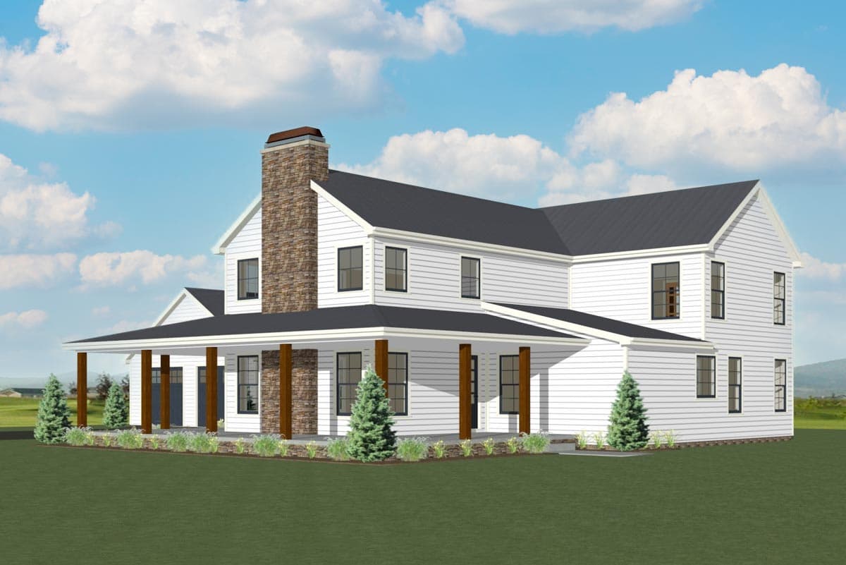 Plan 77652FB: 3-Bed Farmhouse Plan with 10'-Deep Wraparound Porch - Image #4 - Barndominium, Country, Modern Farmhouse, New American