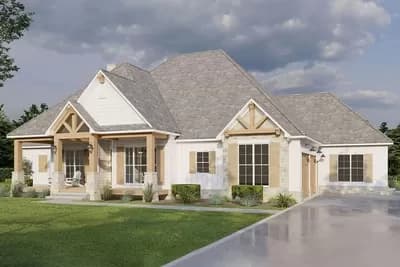 Rustic 2400 Square Foot 3-Bed Ranch Home Plan with Home Office 