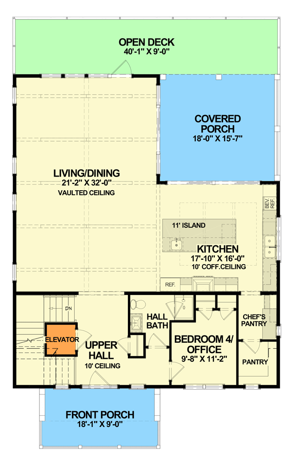 Plan 765044TWN: Coastal Stilt House Plan with Elevator and Second-level Living Space - Floor Plan - 2nd Floor - Beach, Coastal, Cottage, Florida-Style, Low Country, Southern, Vacation
