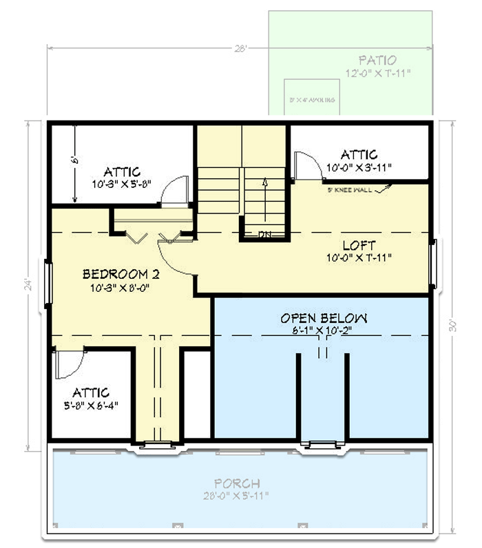 Plan 430824SNG: 950 Square Foot Country Home Plan with Rocking Chair Porch - Floor Plan - 2nd Floor - Cabin, Country, Farmhouse, Rustic, Traditional