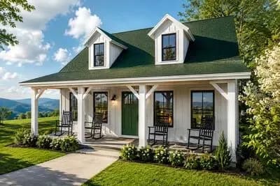 950 Square Foot Country Home Plan with Rocking Chair Porch