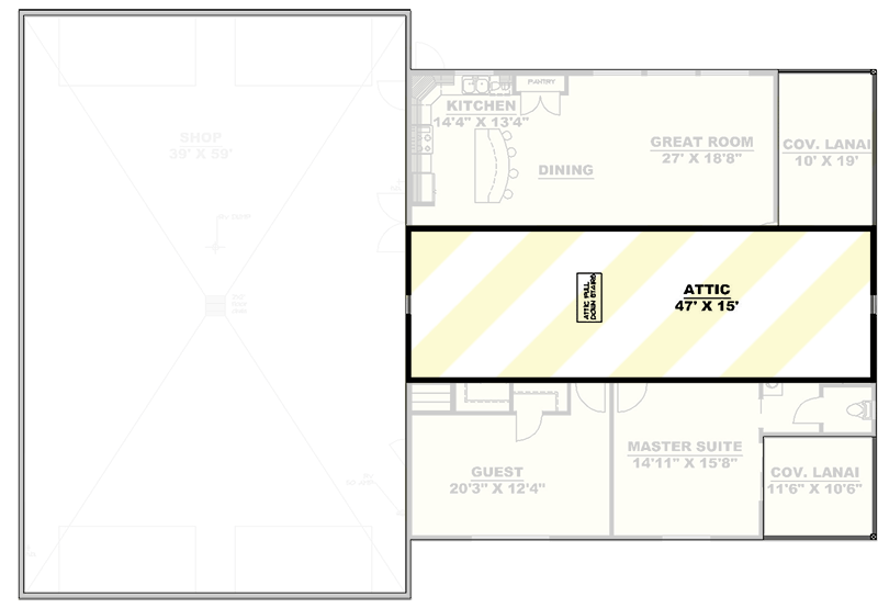 Plan 35556GH: 3200 Square Foot Shouse Plan with 2400 Square Foot Shop Plus a 3-Car Garage - Floor Plan - Attic - Barndominium, Country, Rustic