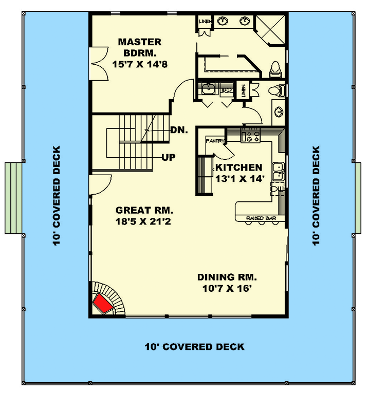 Plan 35564GH: Mountain Country House Plan with Drive-Under Garage and Shop - 2113 Sq Ft - Floor Plan - Main Level - Country, Craftsman, Mountain, Rustic