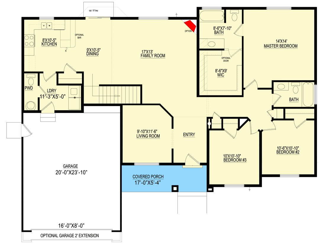 Plan 849008PGE: One-Story Traditional Ranch with 3 Beds Under 1700 Square Feet - Floor Plan - Main Level - Ranch, Traditional
