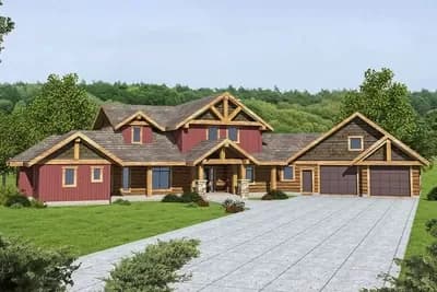 5600 Square Foot Mountain Craftsman with Angled 2-Car Garage and Upstairs Rec Room