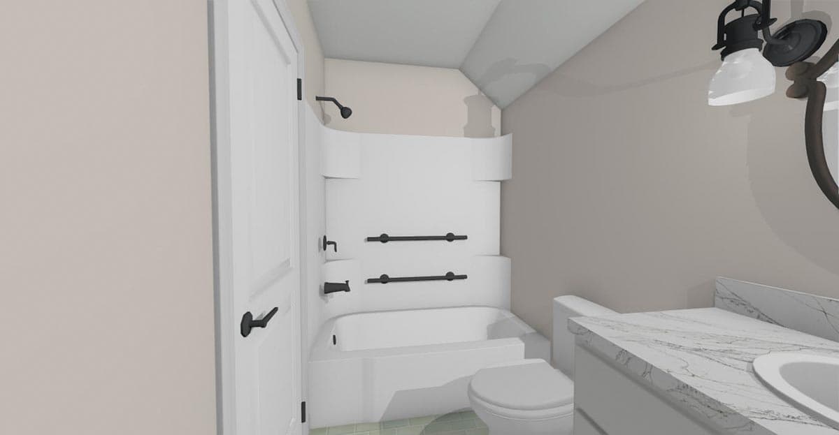 Plan 430825SNG: 750 Square Foot Farmhouse-style ADU with 2-Story Living Room - Image #15 - Cottage, Country, Farmhouse, Traditional