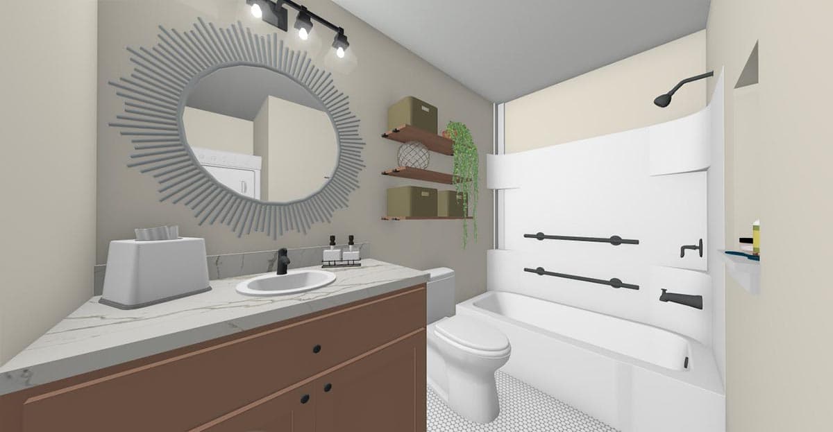 Plan 430825SNG: 750 Square Foot Farmhouse-style ADU with 2-Story Living Room - Image #17 - Cottage, Country, Farmhouse, Traditional