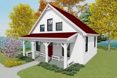 750 Square Foot Farmhouse-style ADU with 2-Story Living Room