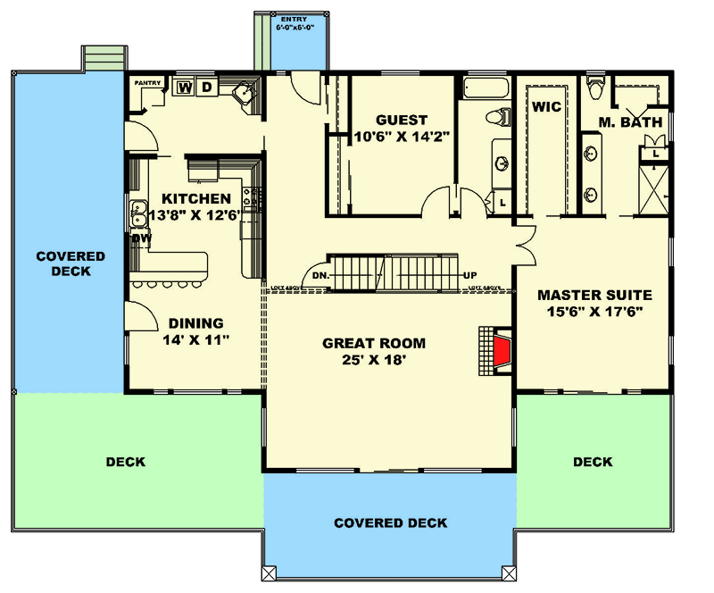 Plan 350002GH: 2400 Square Foot Mountain or Lake Home Plan with Massive Vaulted Deck - Floor Plan - Main Level - Contemporary, Mountain