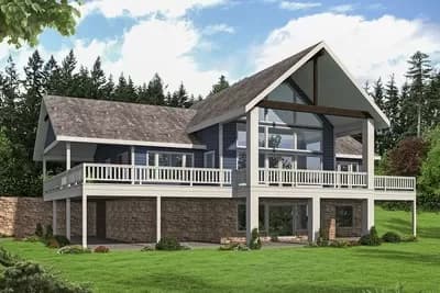 2400 Square Foot Mountain or Lake Home Plan with Massive Vaulted Deck