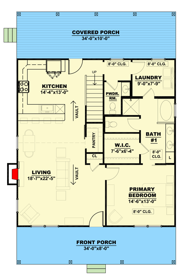 Plan 810010RBT: 1,550 Square Foot Cottage with Loft  - Floor Plan - Main Level - Cottage, Country, Farmhouse, Rustic, Traditional, Vacation