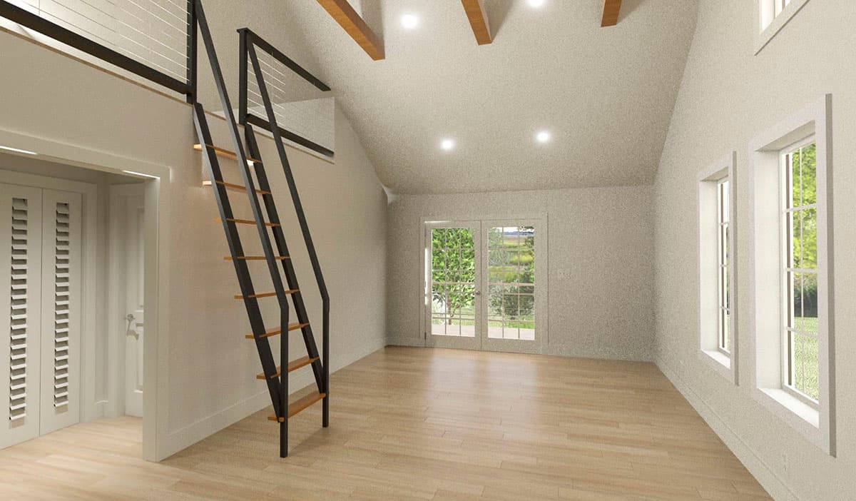 Plan 765046TWN: 650 Square Foot Garage Apartment with Patio in Back and Second Story Porch - Image #5 - Carriage, Cottage, Country, Vacation