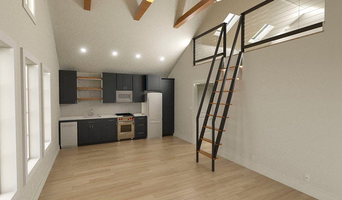 Plan 765046TWN: 650 Square Foot Garage Apartment with Patio in Back and Second Story Porch - Image #6 - Carriage, Cottage, Country, Vacation