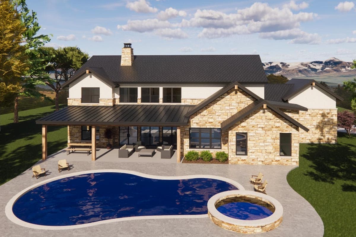 Plan 818029JSS: Modern Hill Country Home Plan with Split 3-Car Garage and 2-Story Great Room - Image #8 - European, French Country, Hill Country, Rustic