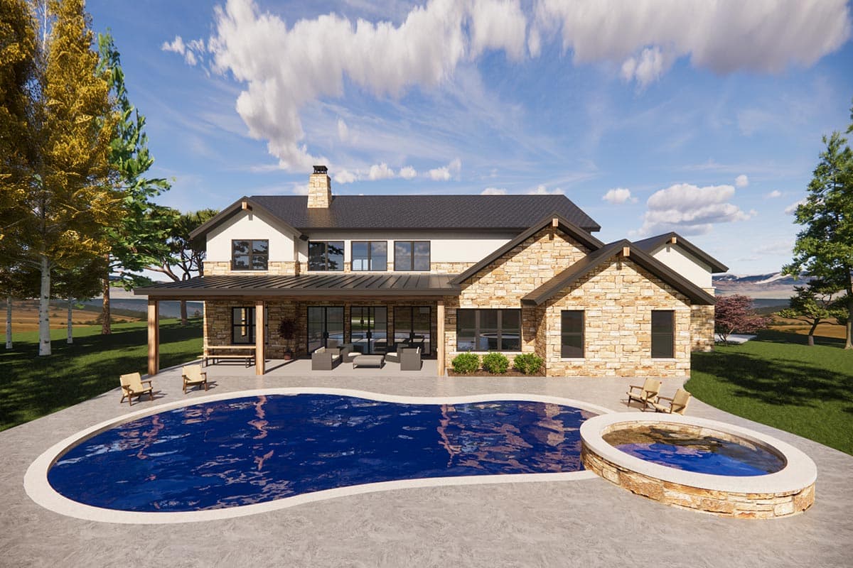 Plan 818029JSS: Modern Hill Country Home Plan with Split 3-Car Garage and 2-Story Great Room - Image #9 - European, French Country, Hill Country, Rustic