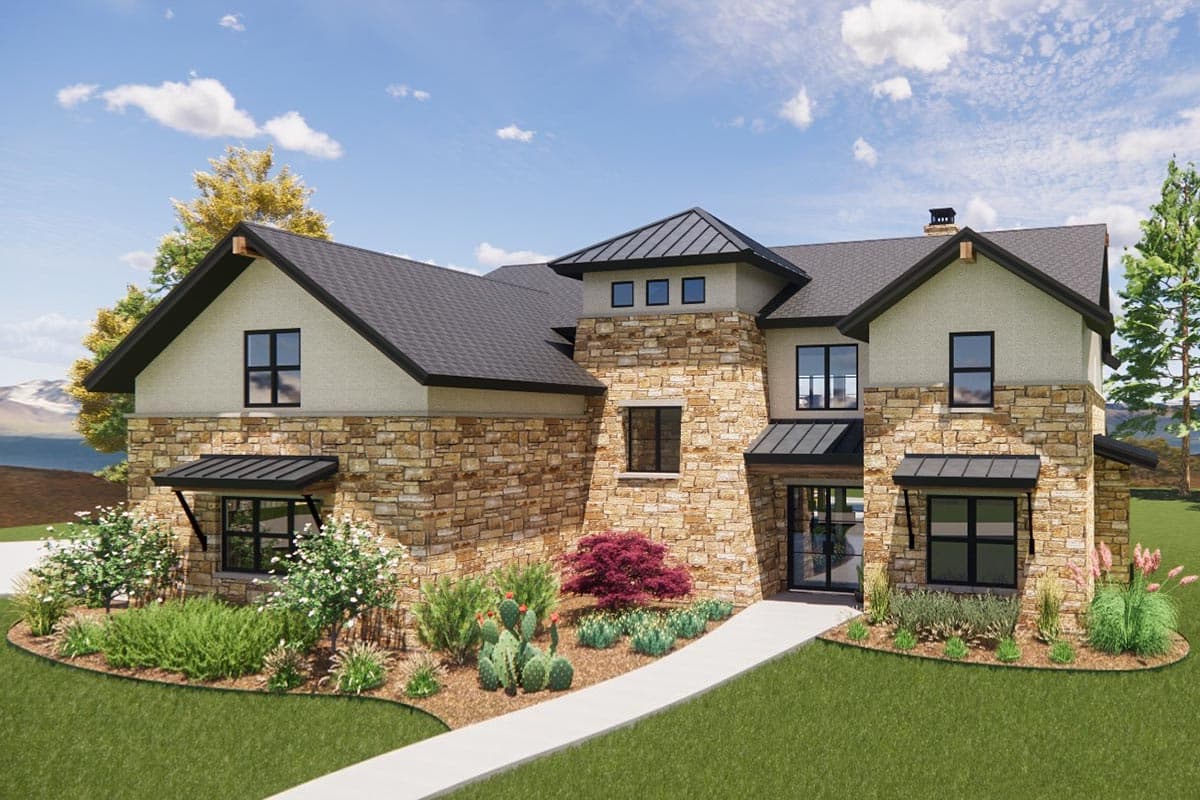 Plan 818029JSS: Modern Hill Country Home Plan with Split 3-Car Garage and 2-Story Great Room - Image #10 - European, French Country, Hill Country, Rustic