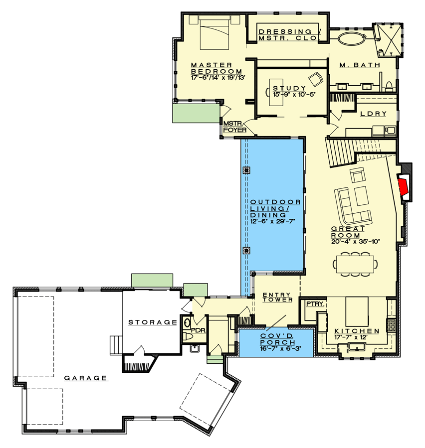 Plan 333020JHB: Neo-Prairie Style Home Plan Under 3700 Square Feet with 3 Bedrooms  - Floor Plan - Main Level - Contemporary, Mid Century Modern, Modern, Ranch, Rustic, Transitional
