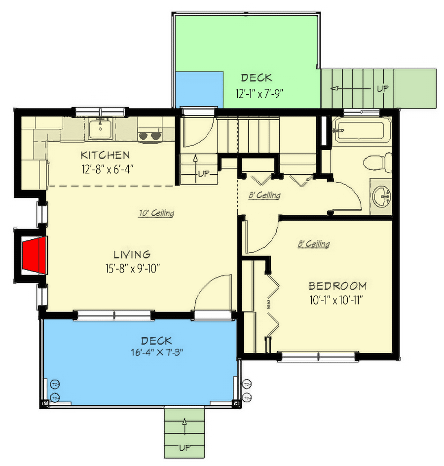 Plan 430827SNG: 3-Bed 960 Square Foot Country Cottage - Floor Plan - Main Level - Acadian, Cottage, Country, Farmhouse, Modern Farmhouse