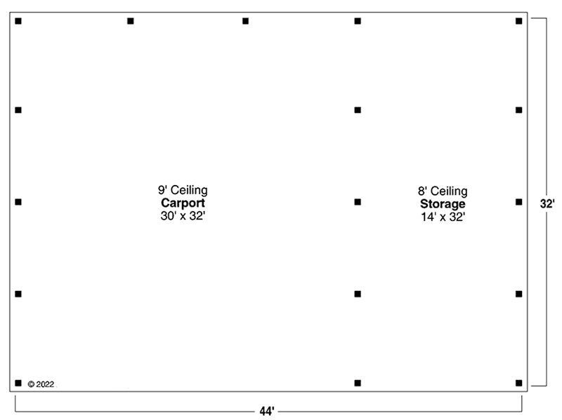 Plan 72369DA: Traditional 4-Car Carport with Additional Storage Area - Floor Plan - Main Level