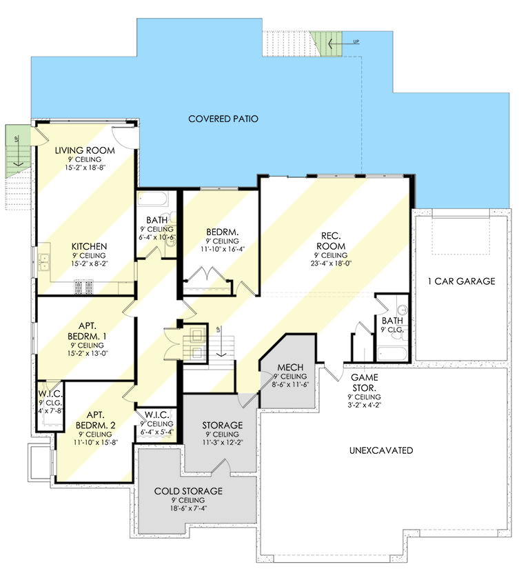 Plan 490078NAH: One-Story 2600 Square Foot Transitional Home Plan with Optional Lower Level Apartment - Floor Plan - Optionally Finished Lower Level - Walkout Basement - New American, Ranch, Transitional