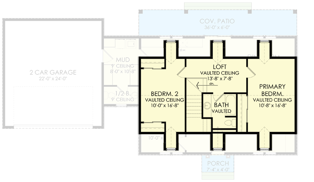 Plan 490082NAH: 2-Story 1800 Square Foot Colonial House Plan with Home Office - Floor Plan - 2nd Floor - Colonial, Country, Traditional
